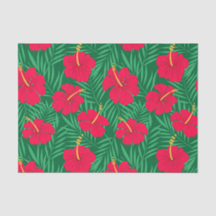 Red Hibiscus Flowers on Green Tropical Leaves  Tissue Paper