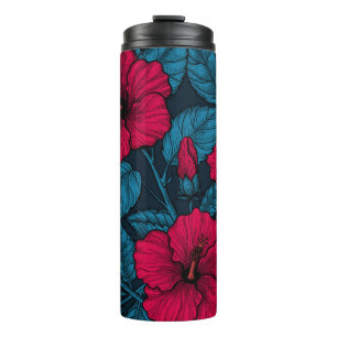 Red hibiscus flowers thermal tumbler