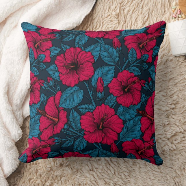 Red hibiscus flowers throw pillow (Blanket)