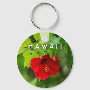 Red Hibiscus Hawaii Tropical Flower Keychain