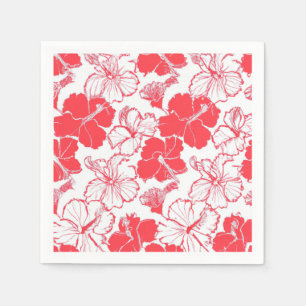 Red Hibiscus Hawaiian flower Pattern Napkins