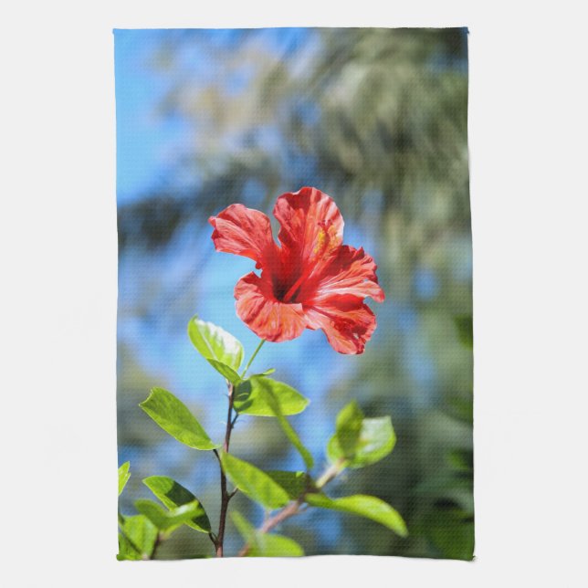 Red Hibiscus Kitchen Towel (Vertical)