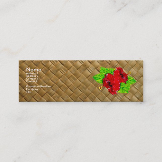 Red Hibiscus Lauhala Business Cards Skinny (Front)