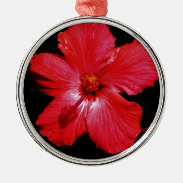 Red Hibiscus Metal Ornament (Front)