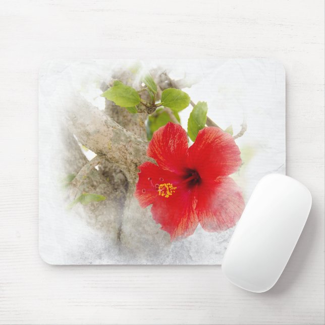 Red Hibiscus Mouse Pad (With Mouse)