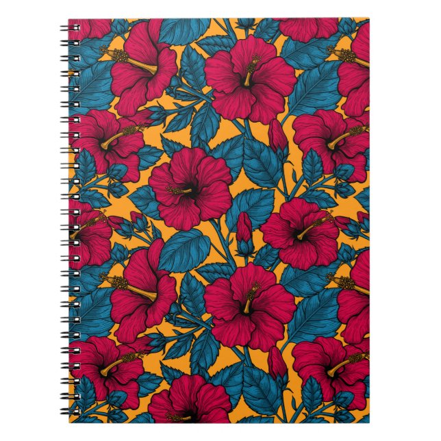 Red hibiscus on orange notebook (Front)