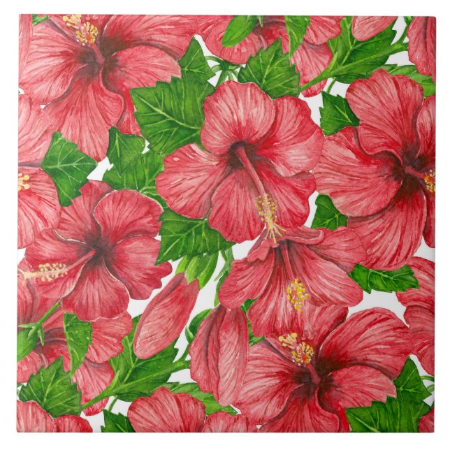 Red hibiscus pattern II Tile (Front)