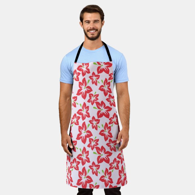 Red Hibiscus, Red Flowers, Pattern Of Flowers Apron (Worn)