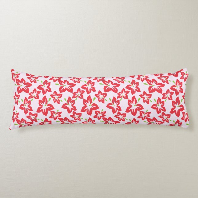 Red Hibiscus, Red Flowers, Pattern Of Flowers Body Pillow (Front)