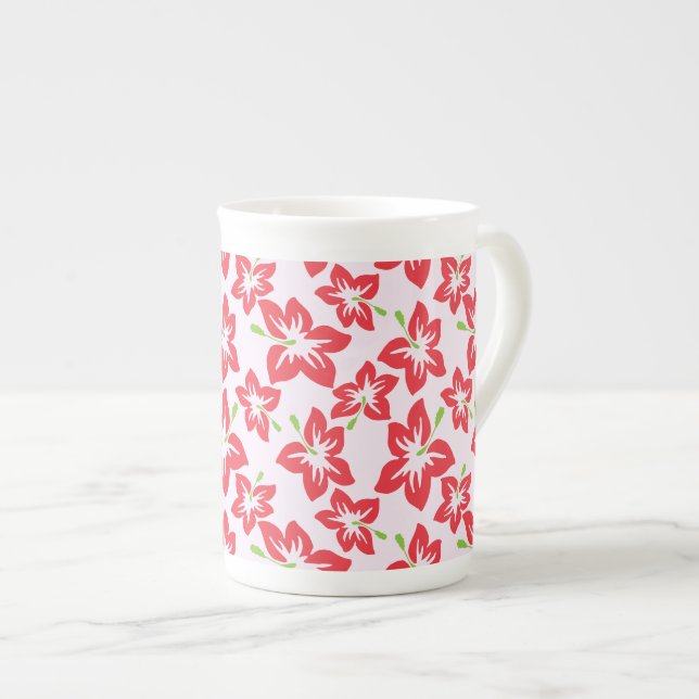 Red Hibiscus, Red Flowers, Pattern Of Flowers Bone China Mug (Front Right)