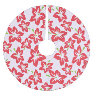 Red Hibiscus, Red Flowers, Pattern Of Flowers Brushed Polyester Tree Skirt