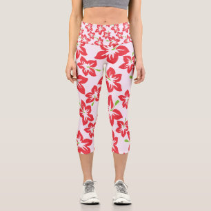 Red Hibiscus, Red Flowers, Pattern Of Flowers Capri Leggings