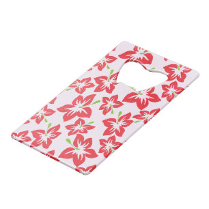 Red Hibiscus, Red Flowers, Pattern Of Flowers Credit Card Bottle Opener