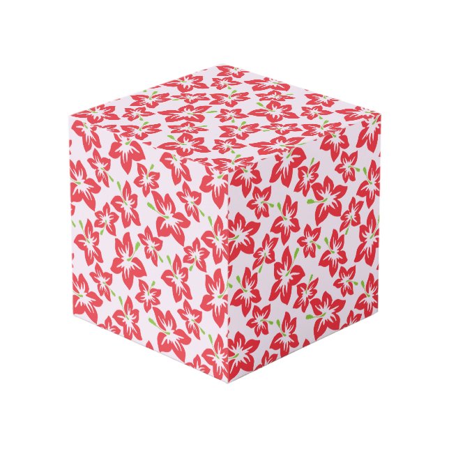 Red Hibiscus, Red Flowers, Pattern Of Flowers Cube (Front Angled)