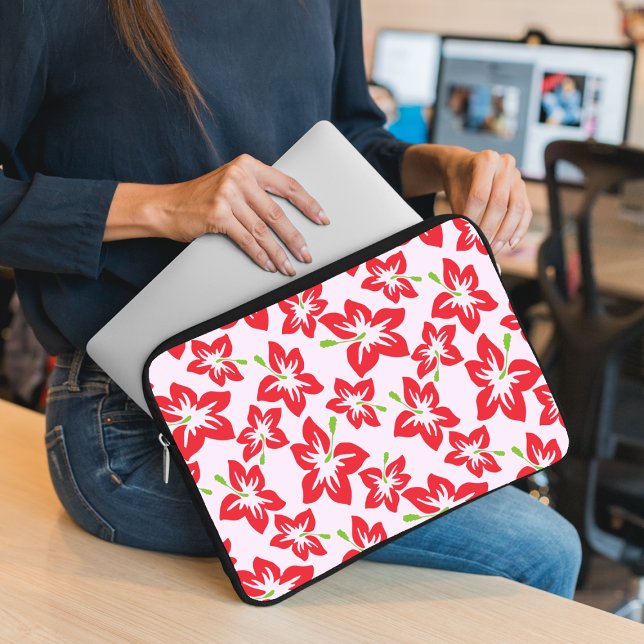 Red Hibiscus, Red Flowers, Pattern Of Flowers Laptop Sleeve (Creator Uploaded)