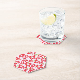 Red Hibiscus, Red Flowers, Pattern Of Flowers Paper Coaster