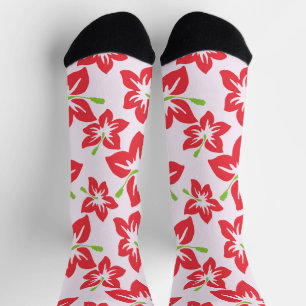 Red Hibiscus, Red Flowers, Pattern Of Flowers Socks