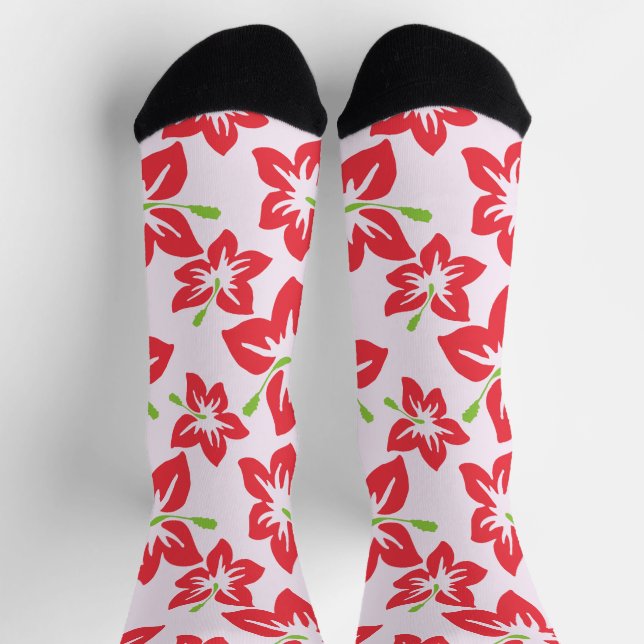 Red Hibiscus, Red Flowers, Pattern Of Flowers Socks (Top)
