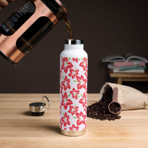 Red Hibiscus, Red Flowers, Pattern Of Flowers Water Bottle