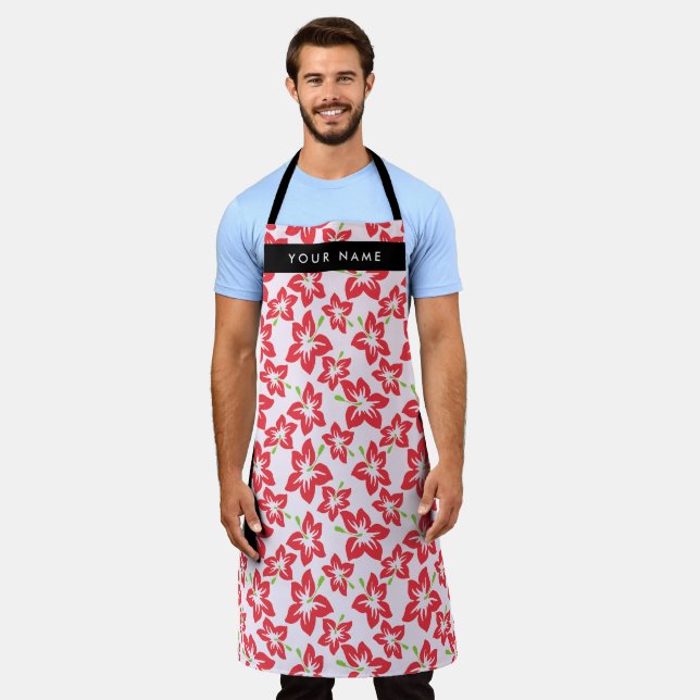 Red Hibiscus, Red Flowers, Your Name Apron (Worn)