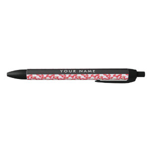 Red Hibiscus, Red Flowers, Your Name Black Ink Pen