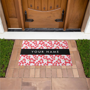 Red Hibiscus, Red Flowers, Your Name Doormat