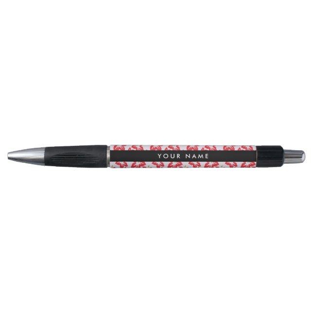 Red Hibiscus, Red Flowers, Your Name Pen (Front)