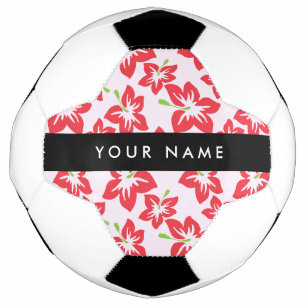 Red Hibiscus, Red Flowers, Your Name Soccer Ball