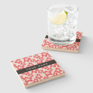Red Hibiscus, Red Flowers, Your Name Stone Coaster