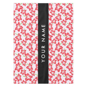 Red Hibiscus, Red Flowers, Your Name Tablecloth