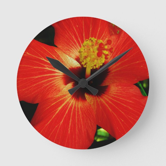 Red Hibiscus Round Clock (Front)