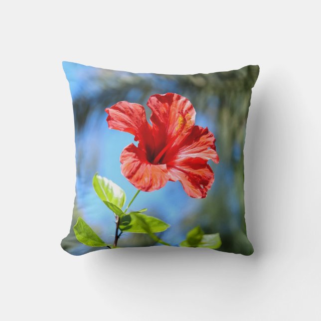 Red Hibiscus Throw Pillow (Front)