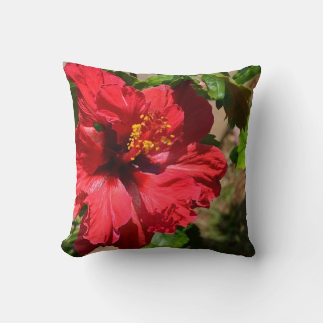 Red Hibiscus Throw PIllow (Front)