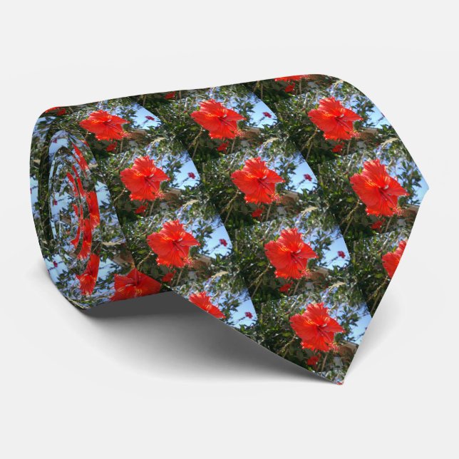 Red Hibiscus Tree, Neck Tie (Rolled)