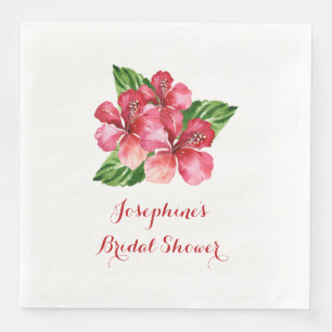 Red Hibiscus Tropical Bridal Shower Personalized Napkin