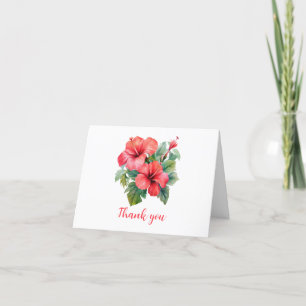 Red Hibiscus Tropical Floral Merci Cartes