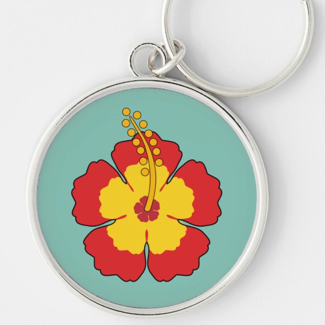 Red Hibiscus Tropical Flower Keychain (Front)