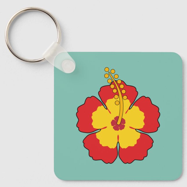 Red Hibiscus Tropical Flower Keychain (Front)