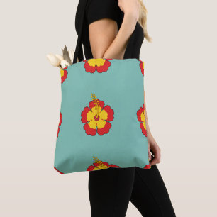 Red Hibiscus Tropical Flower Tote Bag