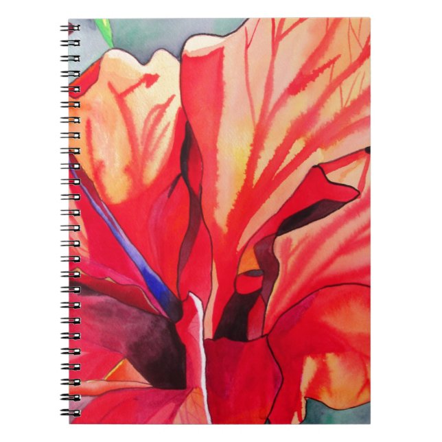 Red Hibiscus tropical flower watercolor art Notebook (Front)