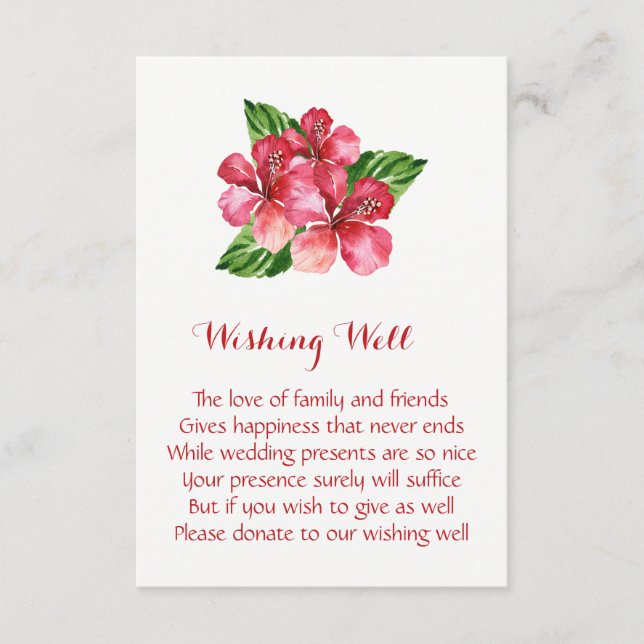 Red Hibiscus Tropical Mariage Wishing Well Cartes (Devant)