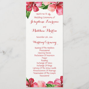 Red Hibiscus Tropical Wedding Programmes