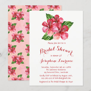 Red Hibiscus Watercolor Bridal Shower Invitations