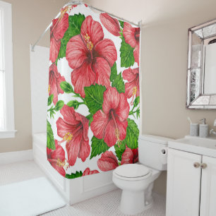 Red hibiscus watercolor pattern