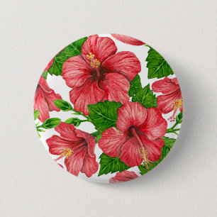 Red hibiscus watercolor pattern 2 inch round button