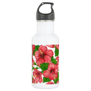 Red hibiscus watercolor pattern 532 ml water bottle