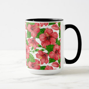 Red hibiscus watercolor pattern mug