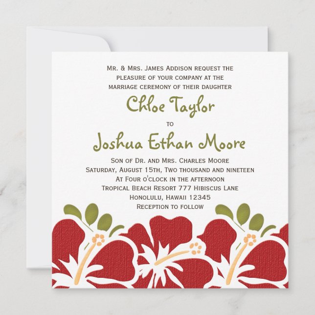 Red Hibiscus Wedding Invitations (Front)