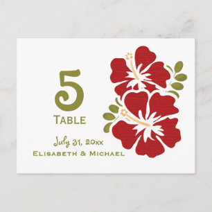 Red Hibiscus Wedding Reception Table Number Cards
