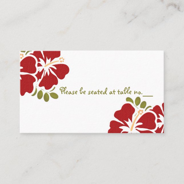 Red Hibiscus Wedding Table Place Cards (Front)